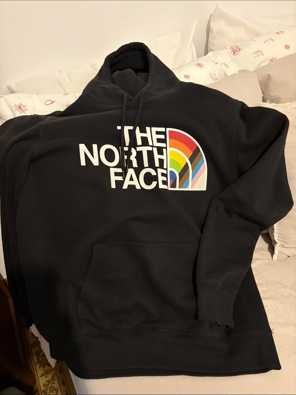 The North Face Black Crewneck Sweatshirt with Rainbow Logo